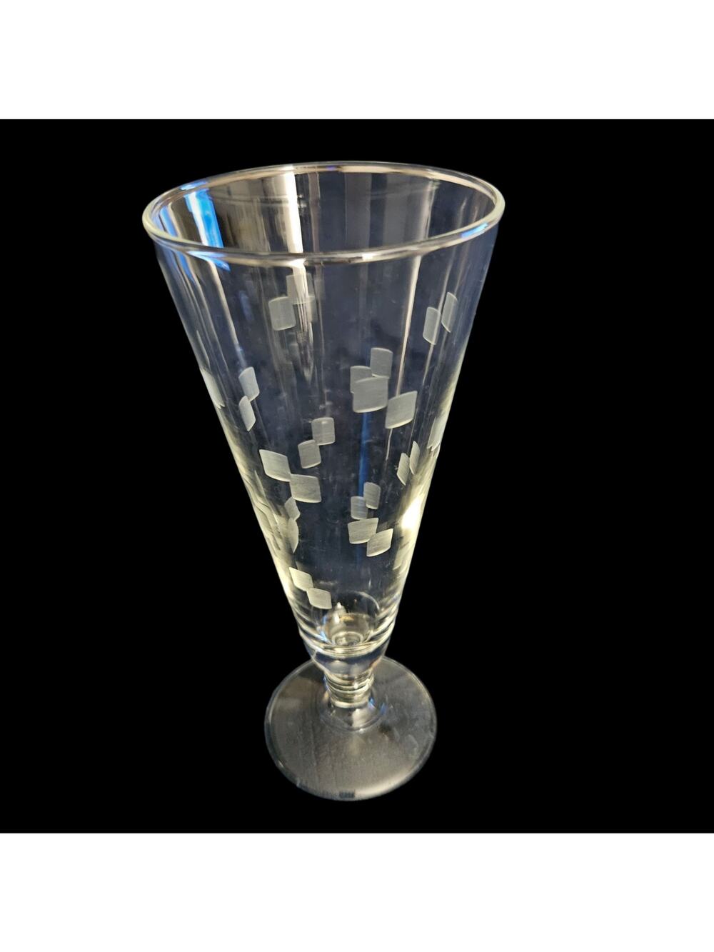 Vintage Etched Geometric Clear Glass Pilsner Beer Glasses Set of 6